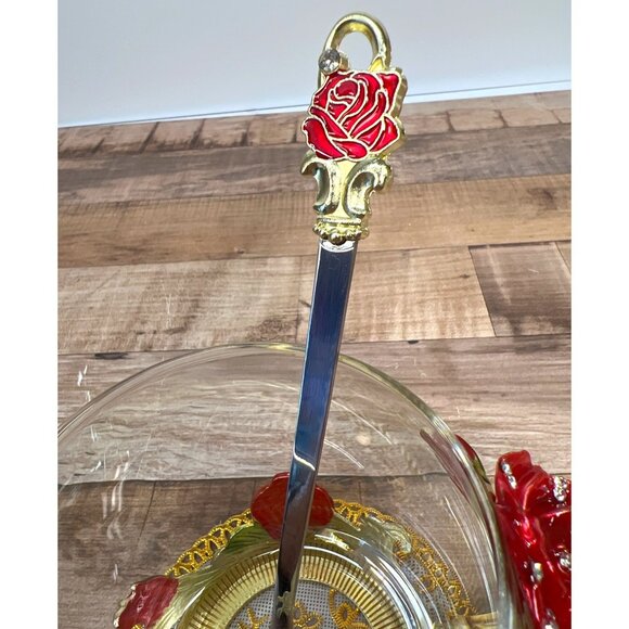 ARC Glass Mug Cup with Metal Red Roses & Butterfly and Spoon - Picture 3 of 8